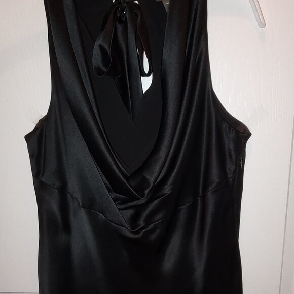 BANANA REPUBLIC DRAPED COWL NECK TANK 100% SILK SLVLS LINED BLACK NWOT SMALL - Picture 1 of 7